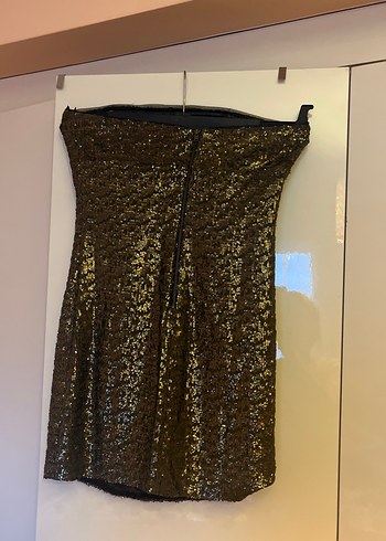 Gold Payetli Straplez Mini Abiye Elbise - Görsel 2