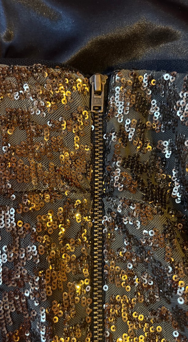 Gold Payetli Straplez Mini Abiye Elbise - Görsel 4