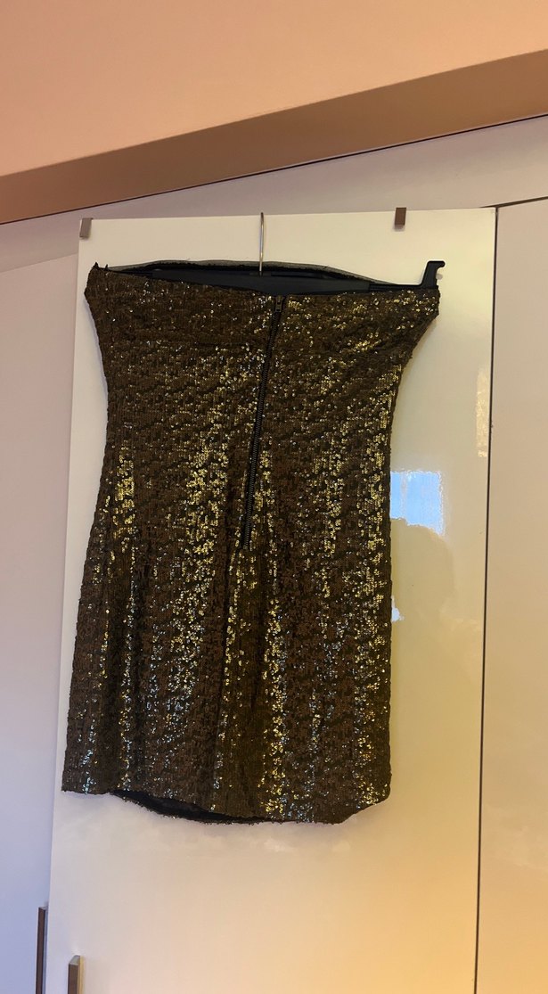 Gold Payetli Straplez Mini Abiye Elbise - Görsel 2