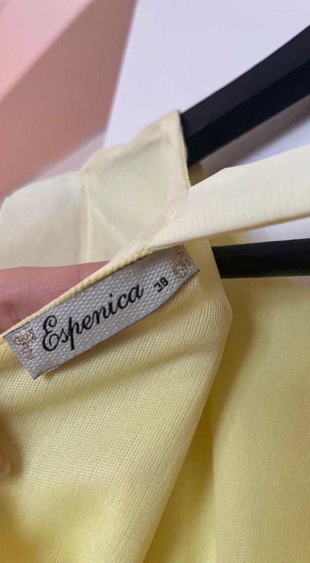 Sarı Kemerli Midi Abiye Elbise - Görsel 3