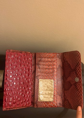 Bordo Yılan Desenli Deri Kadın Cüzdan - Görsel 3