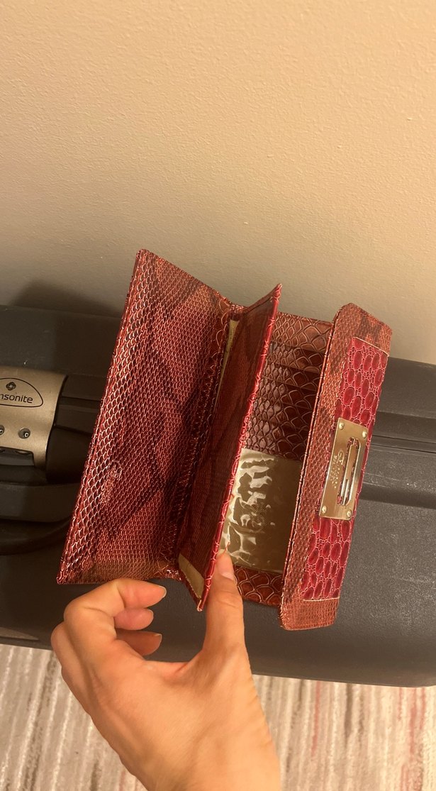 Bordo Yılan Desenli Deri Kadın Cüzdan - Görsel 4