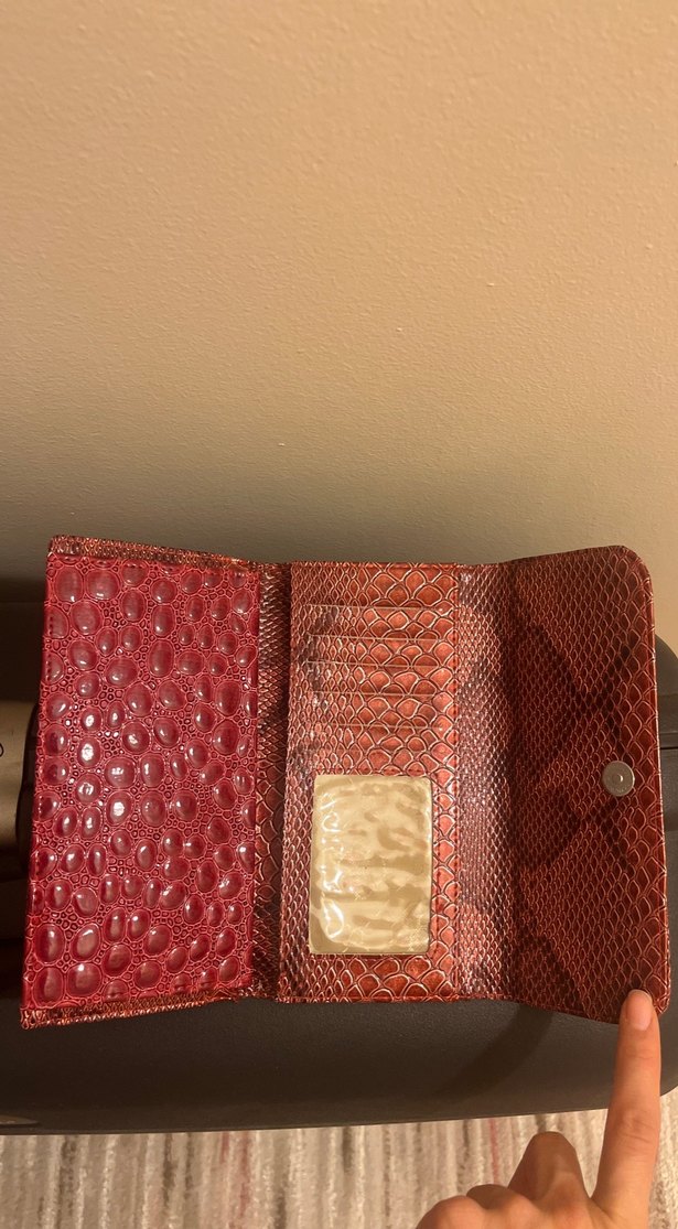 Bordo Yılan Desenli Deri Kadın Cüzdan - Görsel 3