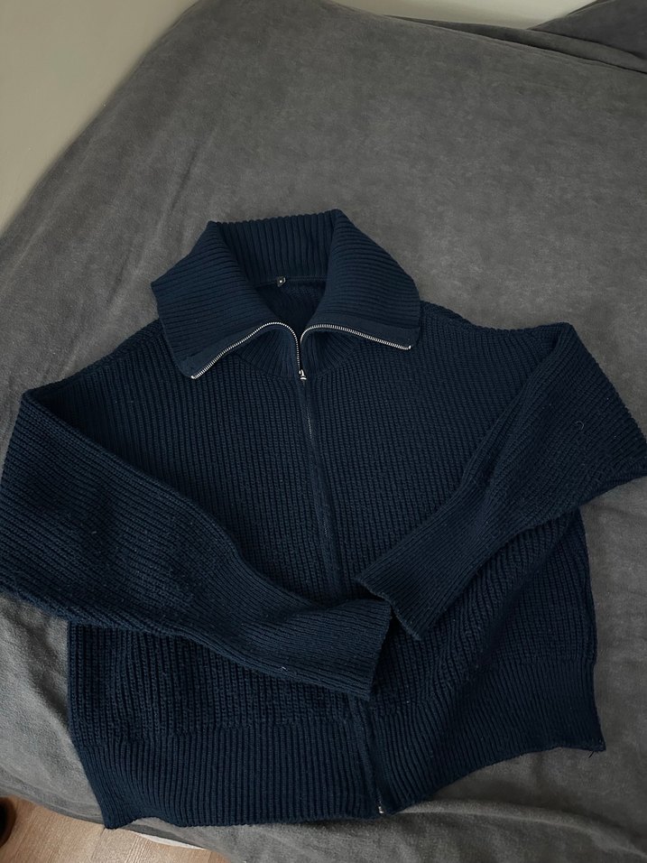 Kadın Lacivert Yarım Fermuarlı Yün Kazak - Görsel 3