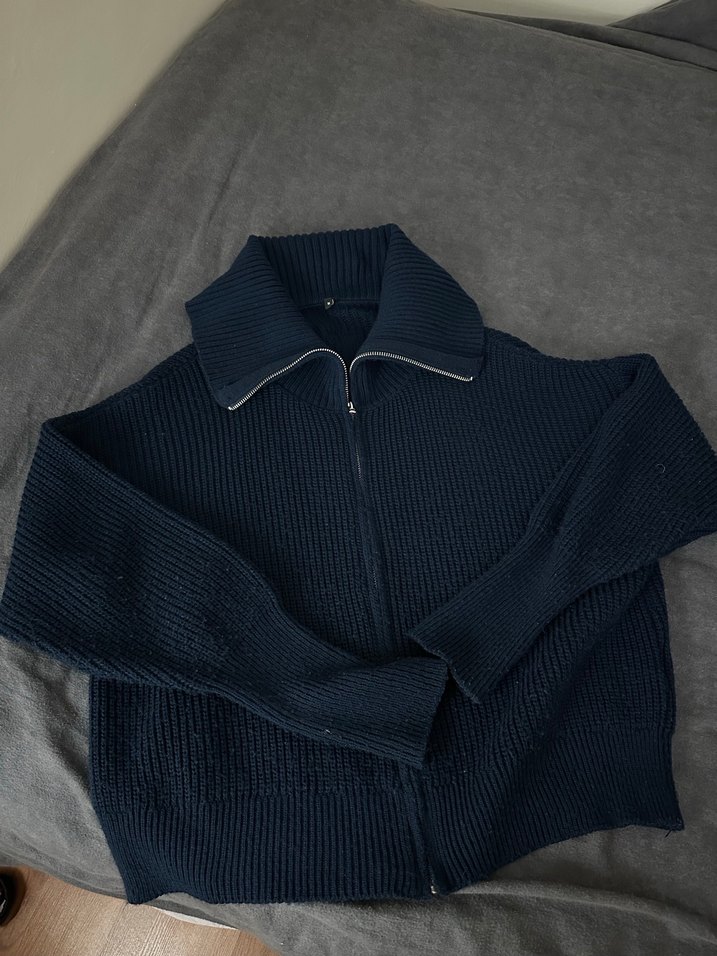 Kadın Lacivert Yarım Fermuarlı Yün Kazak - Görsel 2