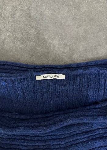 Kadın Mavi Triko Kayık Yaka Kazak - Görsel 3