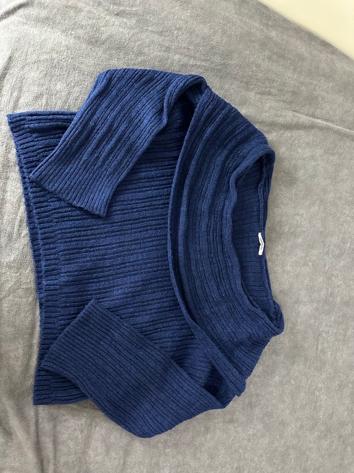 Kadın Mavi Triko Kayık Yaka Kazak - Görsel 2