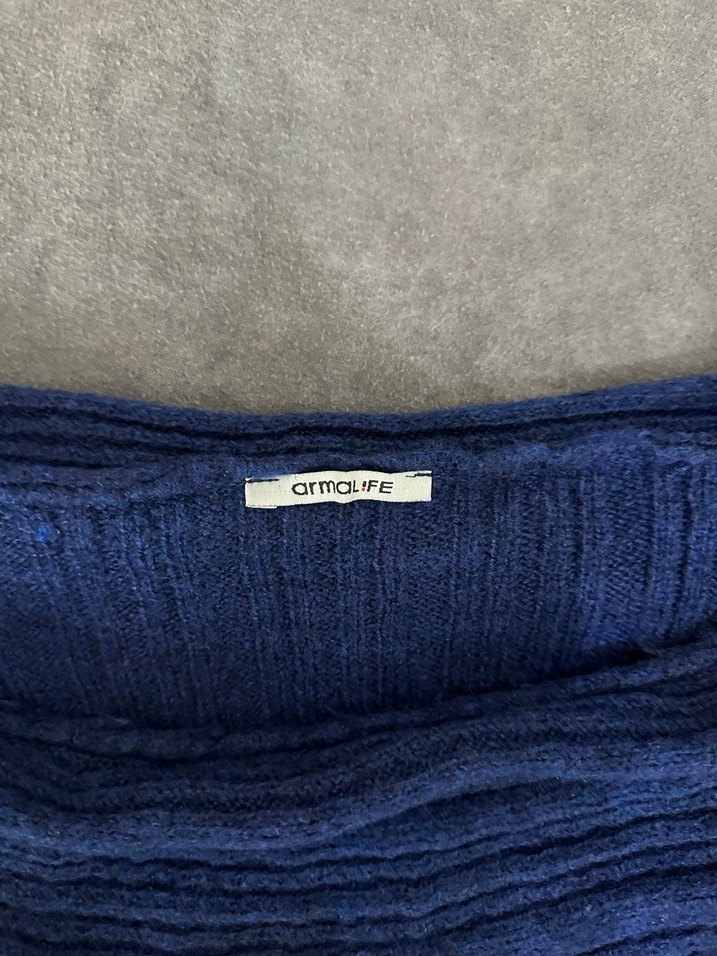 Kadın Mavi Triko Kayık Yaka Kazak - Görsel 3