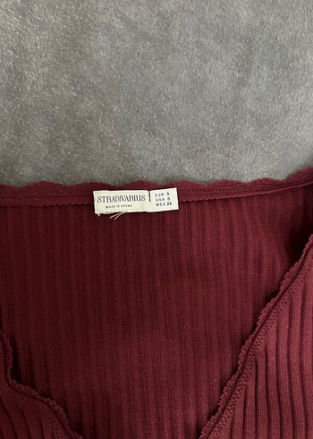 Bordo V Yaka Fitilli Kadın Triko Kazak - Görsel 3