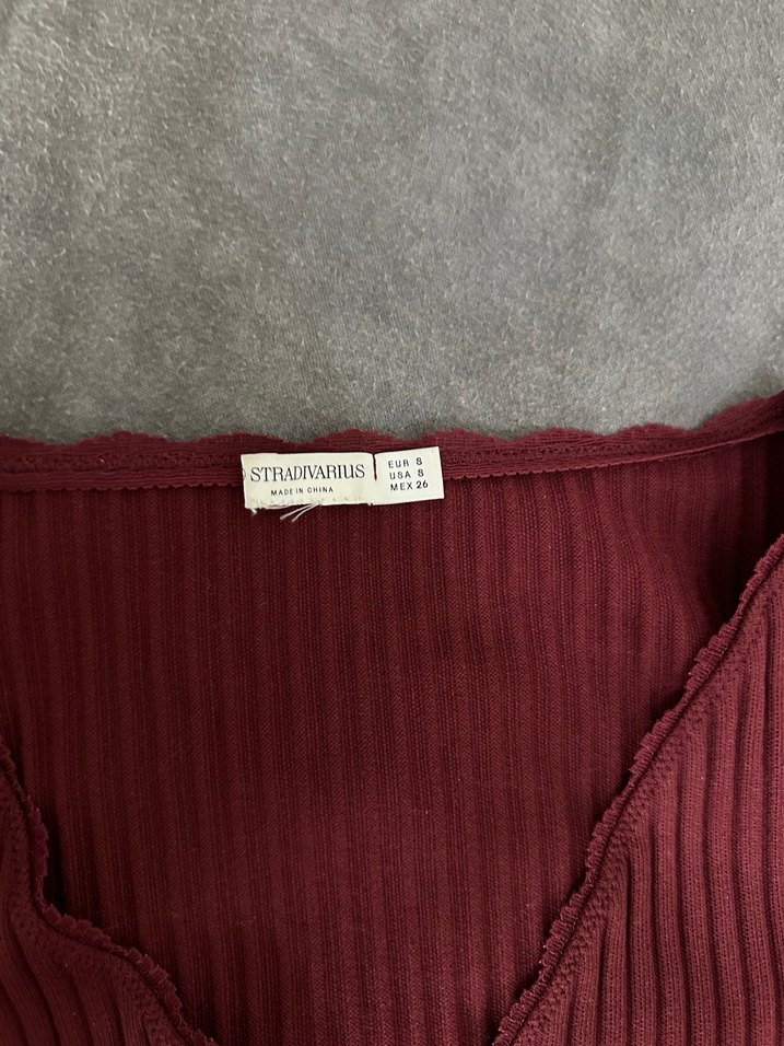 Bordo V Yaka Fitilli Kadın Triko Kazak - Görsel 3