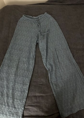 Gri Bohem Örgü Keten Kadın Pantolon - Görsel 2