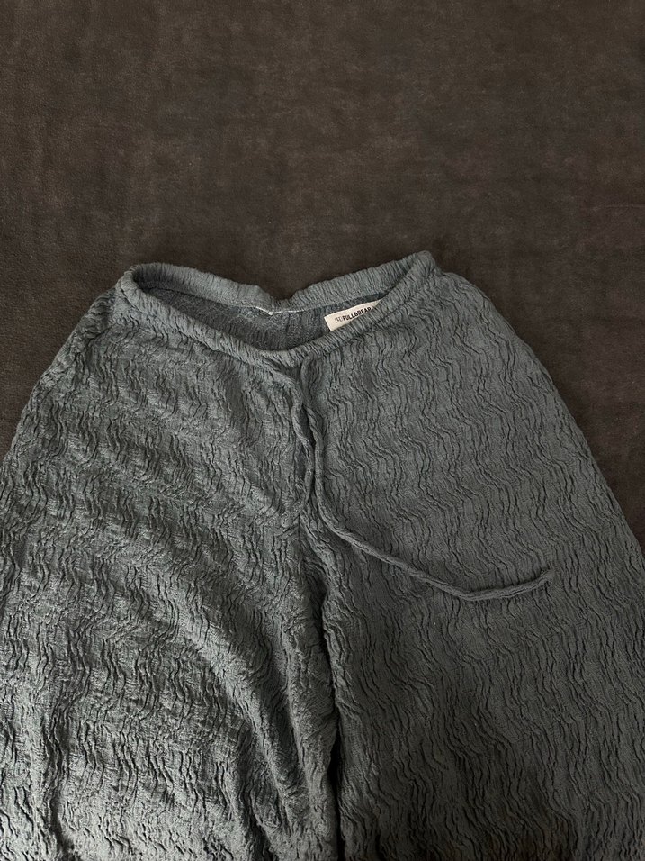 Gri Bohem Örgü Keten Kadın Pantolon - Görsel 3