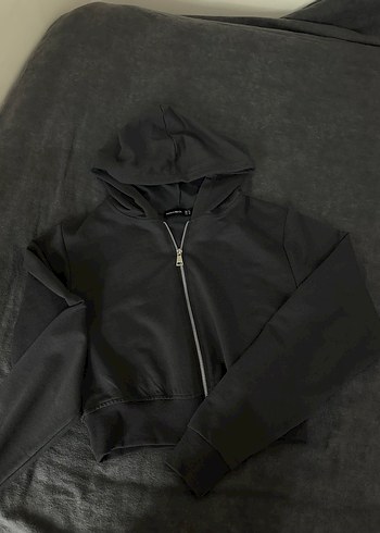 Gri Kapüşonlu Fermuarlı Sweatshirt - Görsel 2