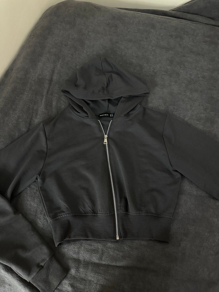 Gri Kapüşonlu Fermuarlı Sweatshirt - Görsel 3