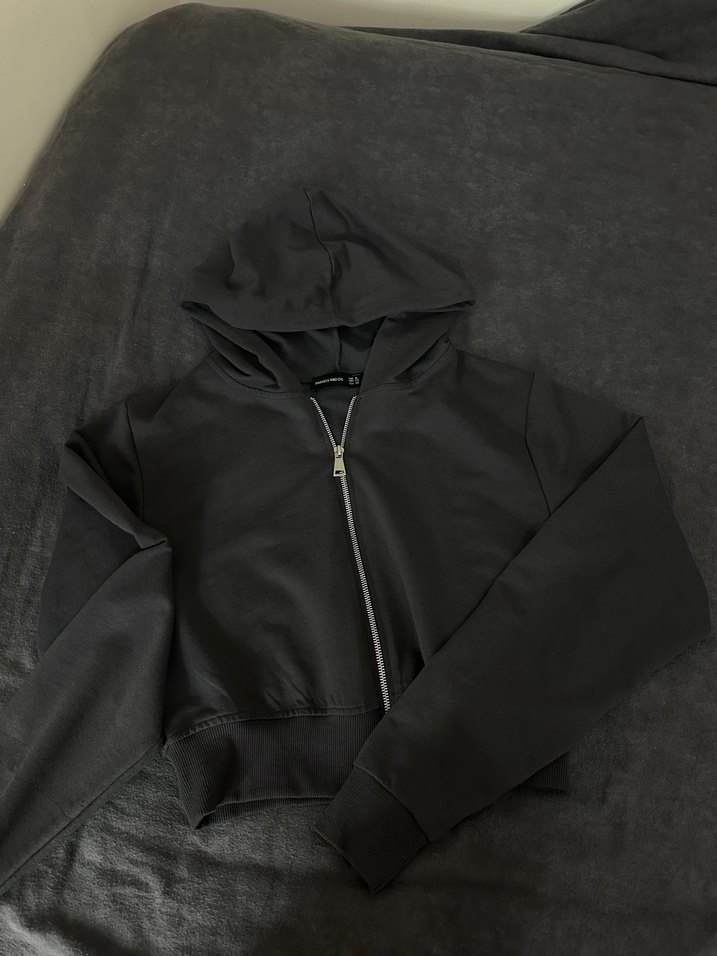 Gri Kapüşonlu Fermuarlı Sweatshirt - Görsel 2