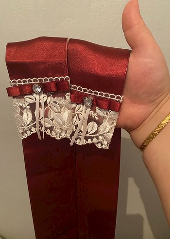 Takı kurdelası bordo beyaz + kırmızı siyah iki kurdela daha - Görsel 2