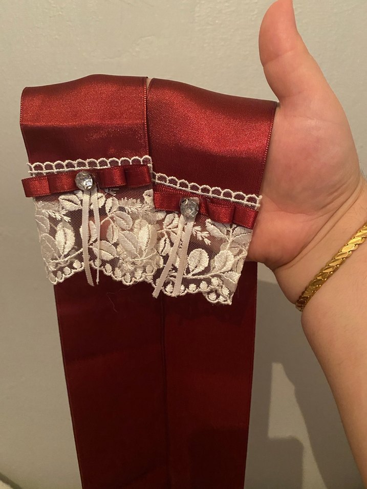 Takı kurdelası bordo beyaz + kırmızı siyah iki kurdela daha - Görsel 2