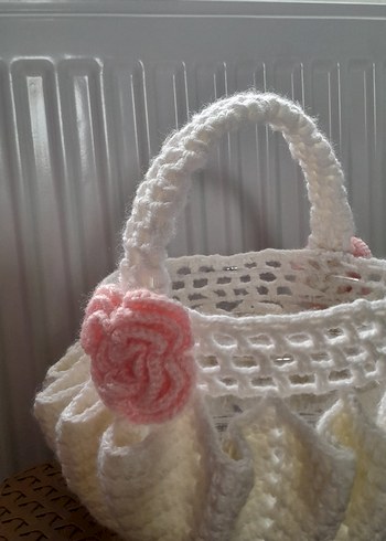 Pastel Beyaz Örgü Sepet - Görsel 2