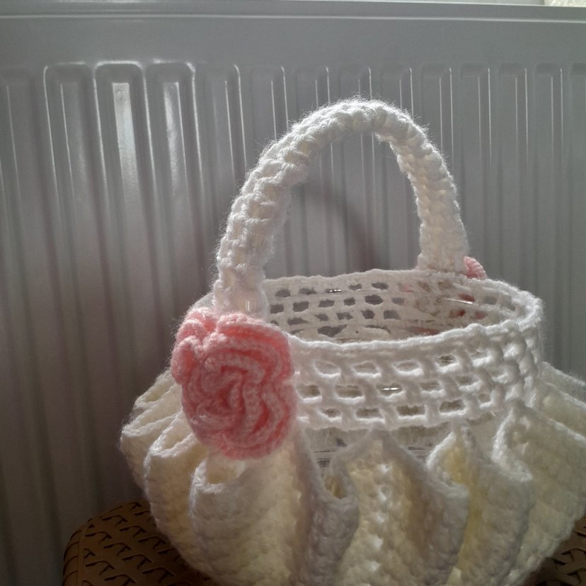 Pastel Beyaz Örgü Sepet - Görsel 2