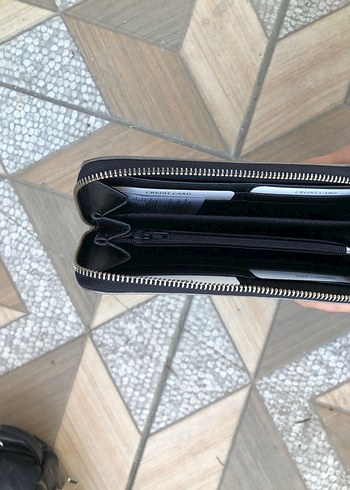 Gri Deri Fermuarlı Kadın Clutch Cüzdan - Görsel 2