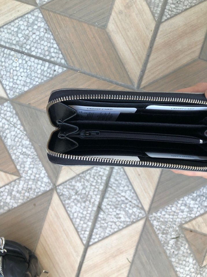 Gri Deri Fermuarlı Kadın Clutch Cüzdan - Görsel 2