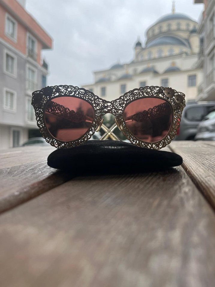 Bordo Dantel Vintage Kadın Güneş Gözlüğü - Görsel 2