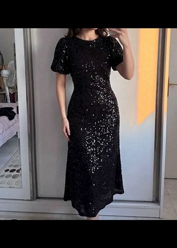 Siyah pul payetli elbise - Görsel 3