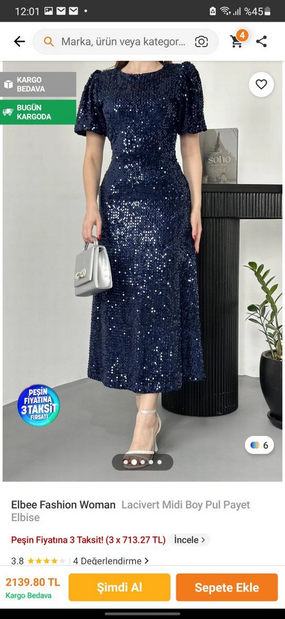 Siyah pul payetli elbise - Görsel 2