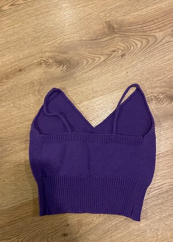 Kadın Mor V Yakalı Örgü Crop Top - Görsel 3