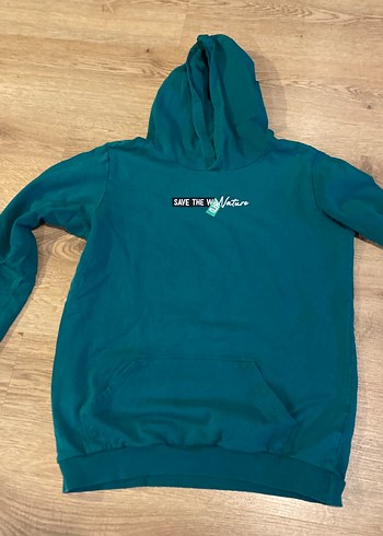 Kapüşonlu Turkuaz erkek çocuk Sweatshirt - Görsel 2