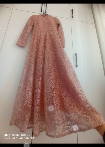 Pembe Dantel Uzun Kollu Bohem Abiye Elbise - Görsel 2