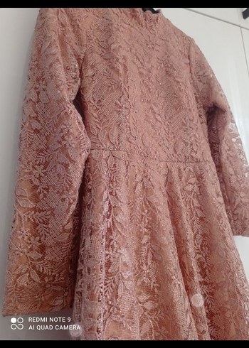 Pembe Dantel Uzun Kollu Bohem Abiye Elbise - Görsel 3