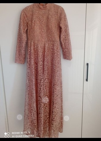 Pembe Dantel Uzun Kollu Bohem Abiye Elbise - Görsel 6