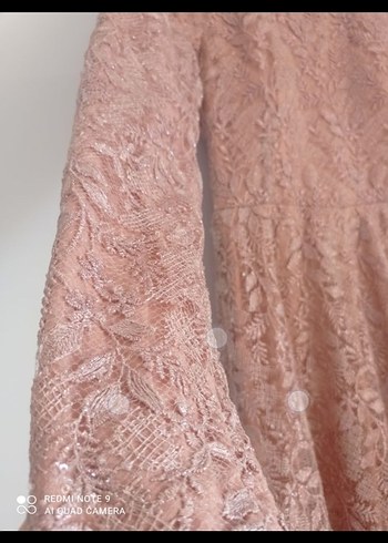 Pembe Dantel Uzun Kollu Bohem Abiye Elbise - Görsel 5