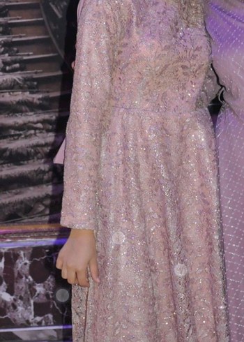 Pembe Dantel Uzun Kollu Bohem Abiye Elbise - Görsel 7