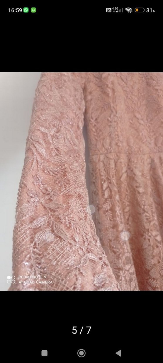 Pembe Dantel Uzun Kollu Bohem Abiye Elbise - Görsel 5