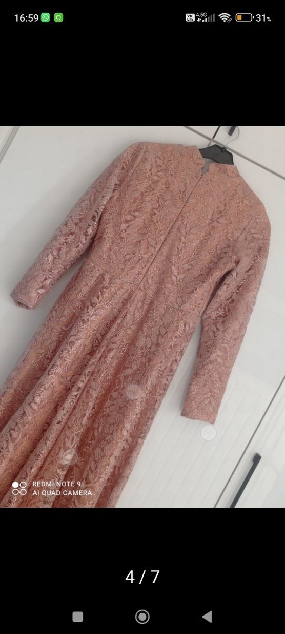 Pembe Dantel Uzun Kollu Bohem Abiye Elbise - Görsel 4