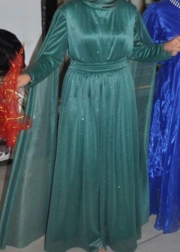 Yeşil Uzun Drapeli Kadın Abiye Elbise - Görsel 7