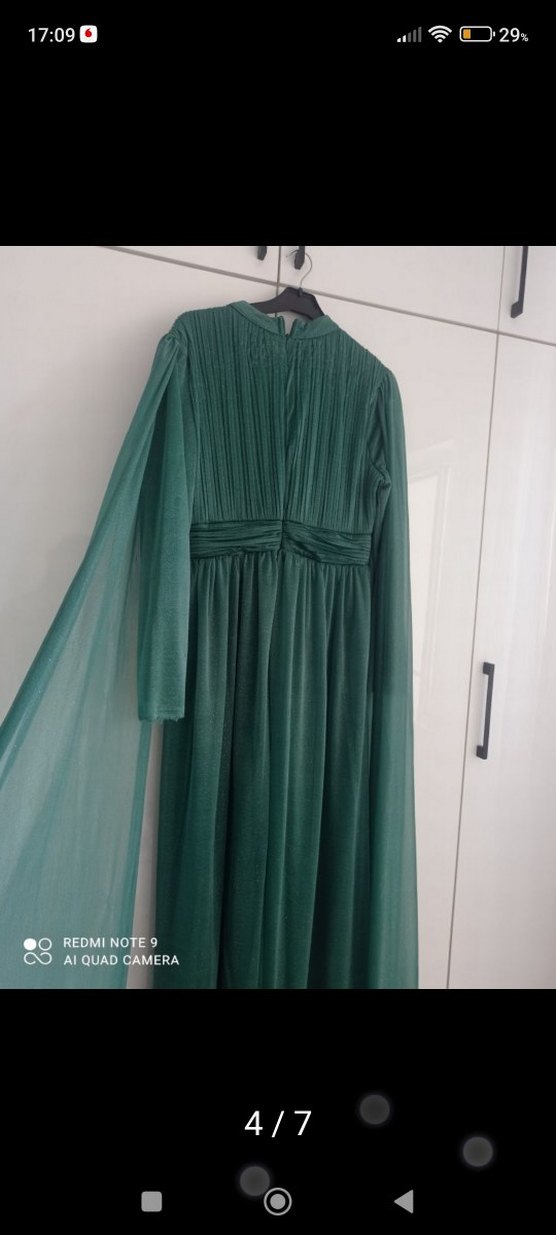 Yeşil Uzun Drapeli Kadın Abiye Elbise - Görsel 4