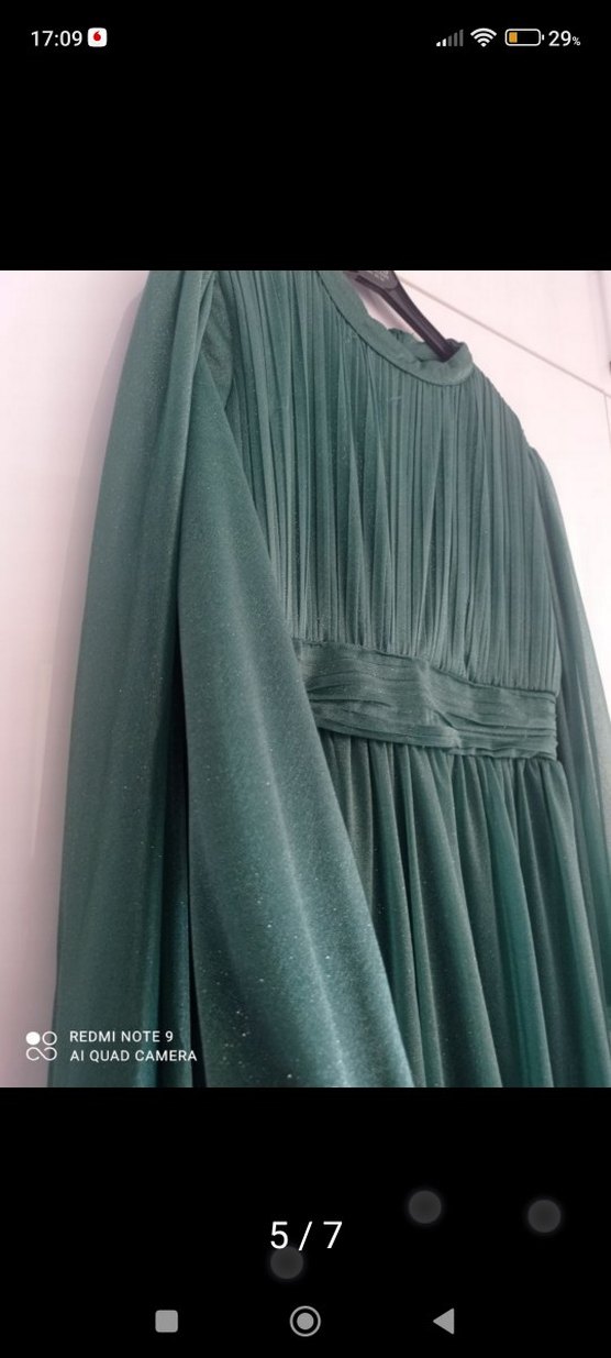 Yeşil Uzun Drapeli Kadın Abiye Elbise - Görsel 5