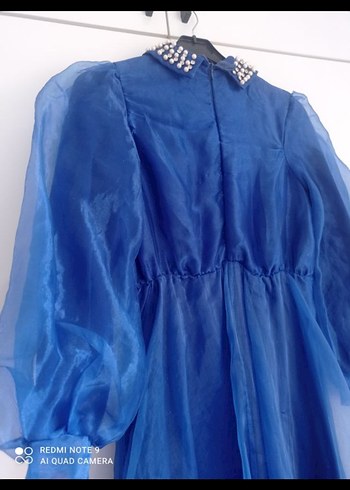 Mavi Uzun Kollu Drapeli Abiye Elbise - Görsel 6