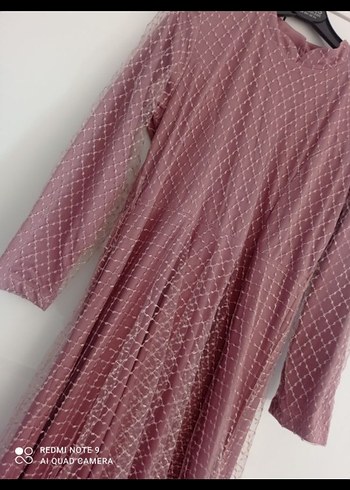 Pembe Uzun Kollu Drapeli Kadın Abiye - Görsel 3