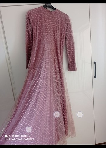 Pembe Uzun Kollu Drapeli Kadın Abiye - Görsel 2