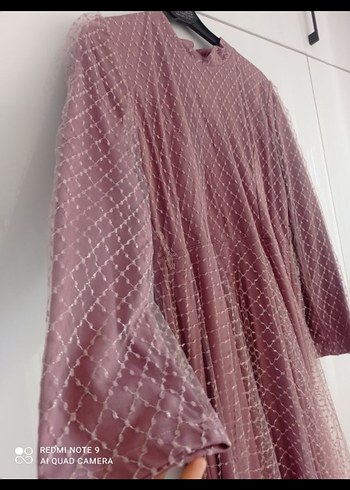 Pembe Uzun Kollu Drapeli Kadın Abiye - Görsel 4