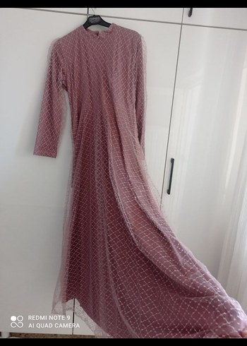 Pembe Uzun Kollu Drapeli Kadın Abiye - Görsel 7