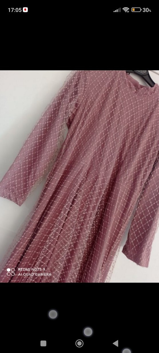 Pembe Uzun Kollu Drapeli Kadın Abiye - Görsel 3