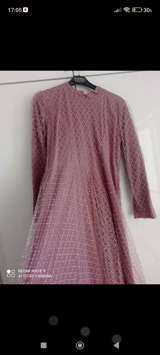 Pembe Uzun Kollu Drapeli Kadın Abiye - Görsel 5