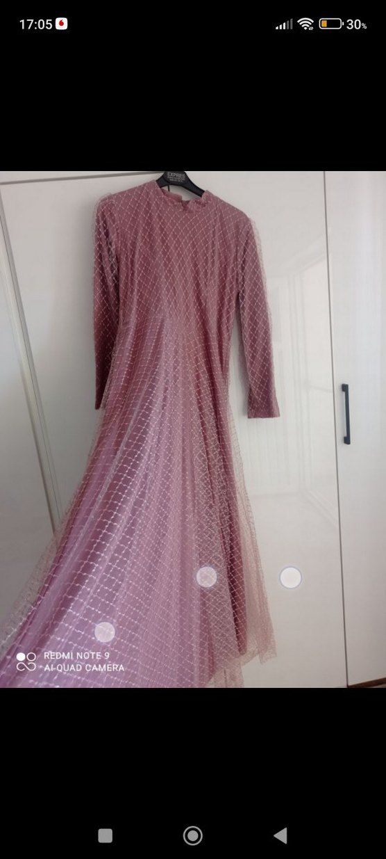 Pembe Uzun Kollu Drapeli Kadın Abiye - Görsel 2