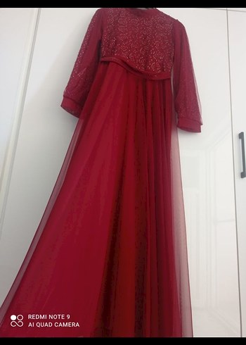 Bordo Uzun Kollu Drapeli Abiye Elbise - Görsel 4