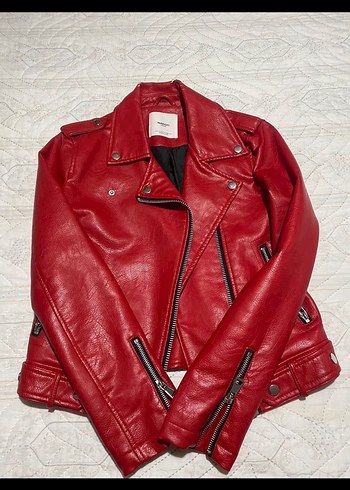 Kadın Kırmızı Deri Biker Ceket - Görsel 2